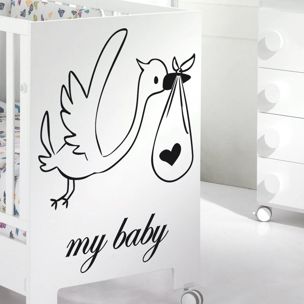 Sticker enfant cigogne noir 70x70 cm pour décoration de chambre contemporaine