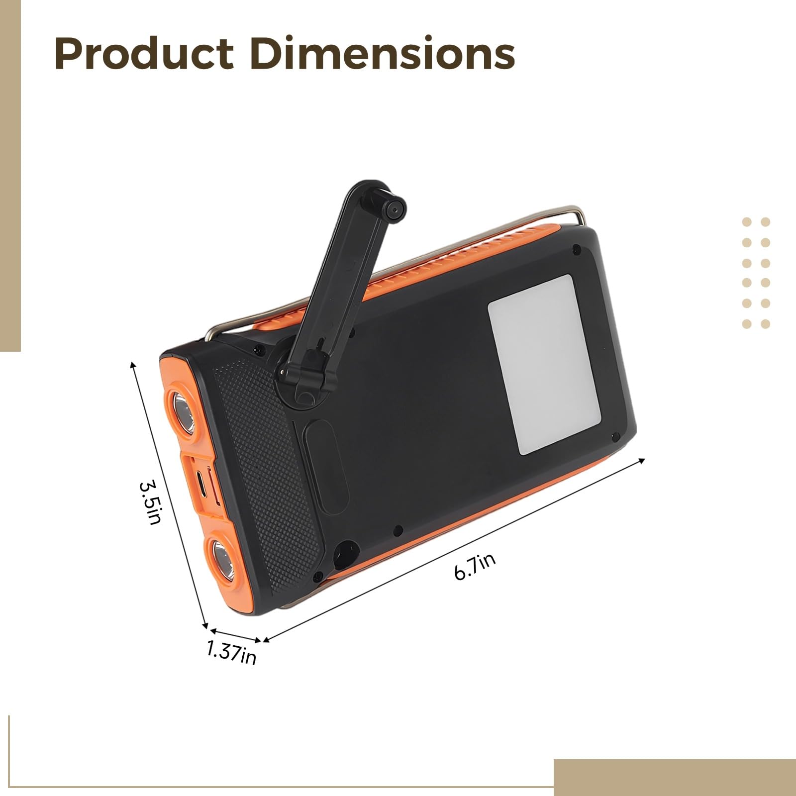 Solarny powerbank z korbą ręczną, przenośna ładowarka z dwoma wyjściami USB, awaryjne źródło zasilania, latarka kempingowa ze światłem do czytania, solidna obudowa ABS