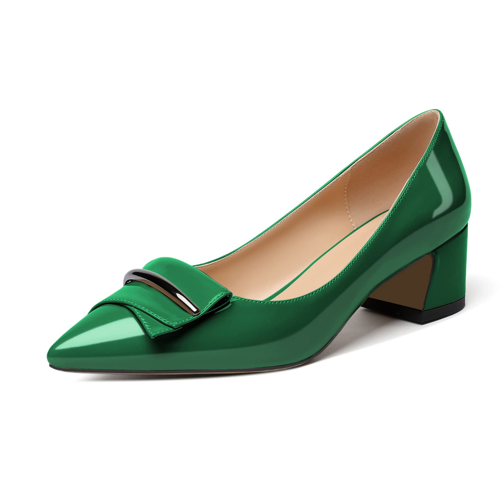 YODEKS Women's Chunky Heel Pumps Low Block Heel Pointed Toe Slip on Dress Pump Shoes for Work Casual Daily Life Party Dress Shoes