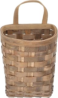 BESTonZON Woven Wall Storage Basket Wicker Hanging Basket with Handle Farmhouse Flower Bin Kitchen Wall Mount Organizer for Ginger Garlic (Coffee)