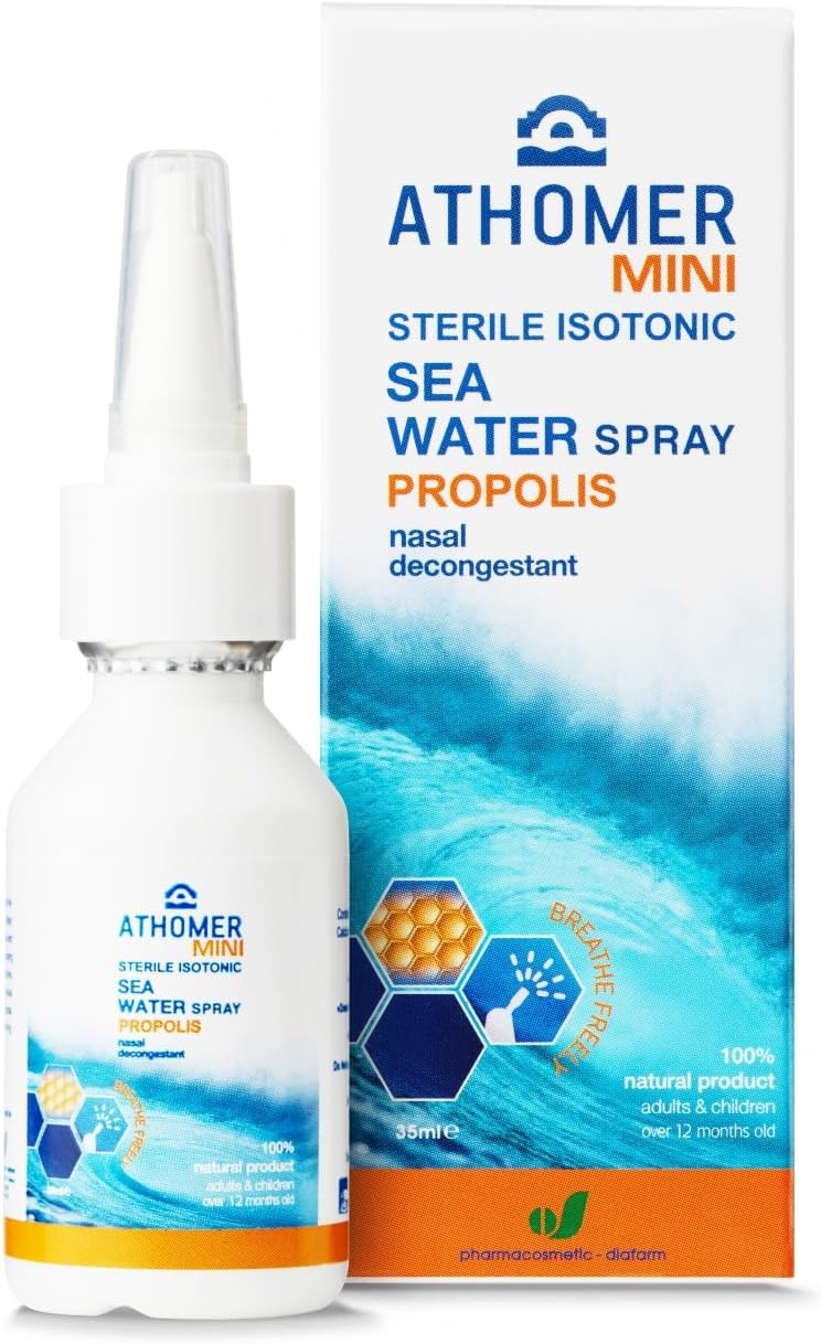 All Natural Seawater Nasal Spray with Propolis – for Colds, Blocked Nose & Hayfever, Heals Minor Nasal Injuries. Non Allergic, Suitable for Adults, Pregnant Women and Children 1yr+ (35ml)