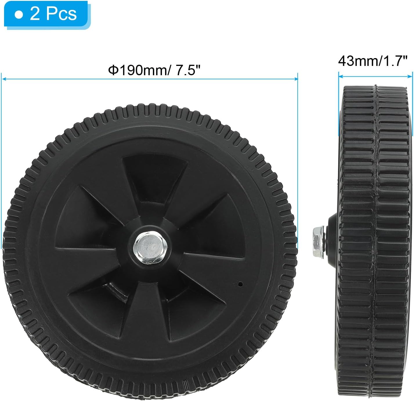 Patikil 7.5" Air Compressor Wheels, 2 Pack Universal Replacement Wheels with 0.5" Dia Hole, Black