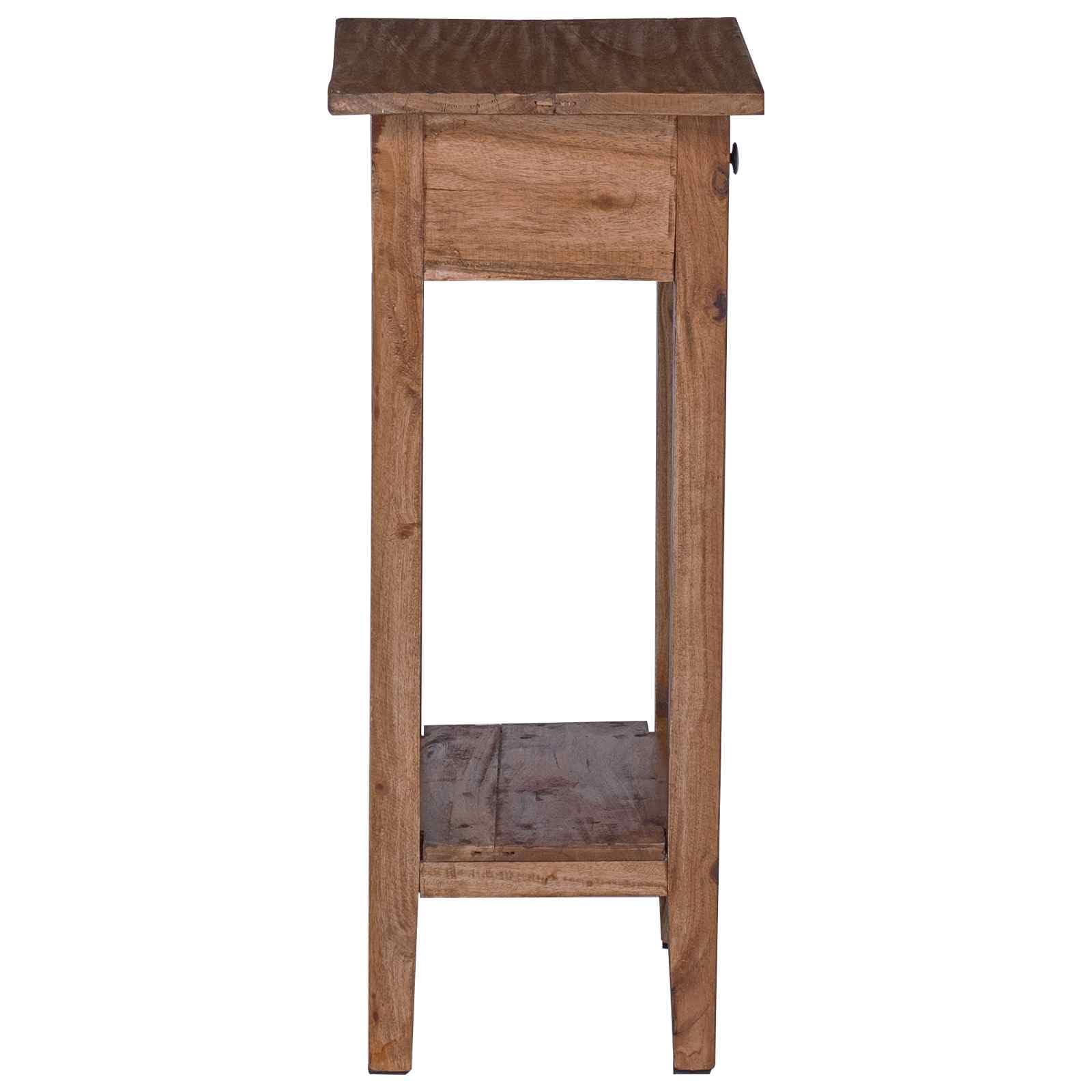 Supporto per piante marrone 34 x 25 x 52 cm, in legno di mogano | Con cassetto, pomelli in ottone, stile rustico, per giardino, terrazza, balcone