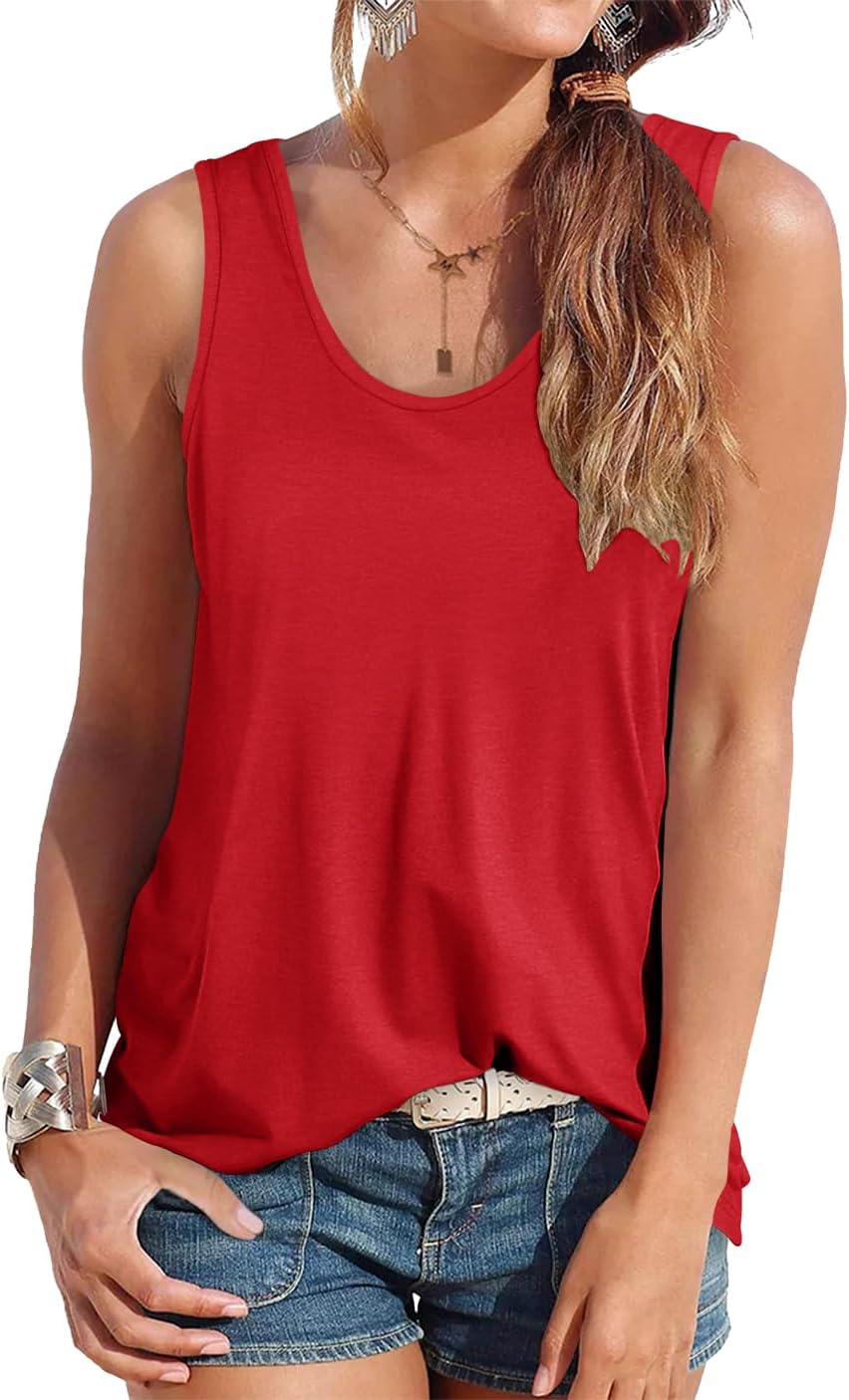 Smile Fish Women Scoop Neck Flowy Loose Fit Tank Top Sleeveless Summer Tops Shirts
