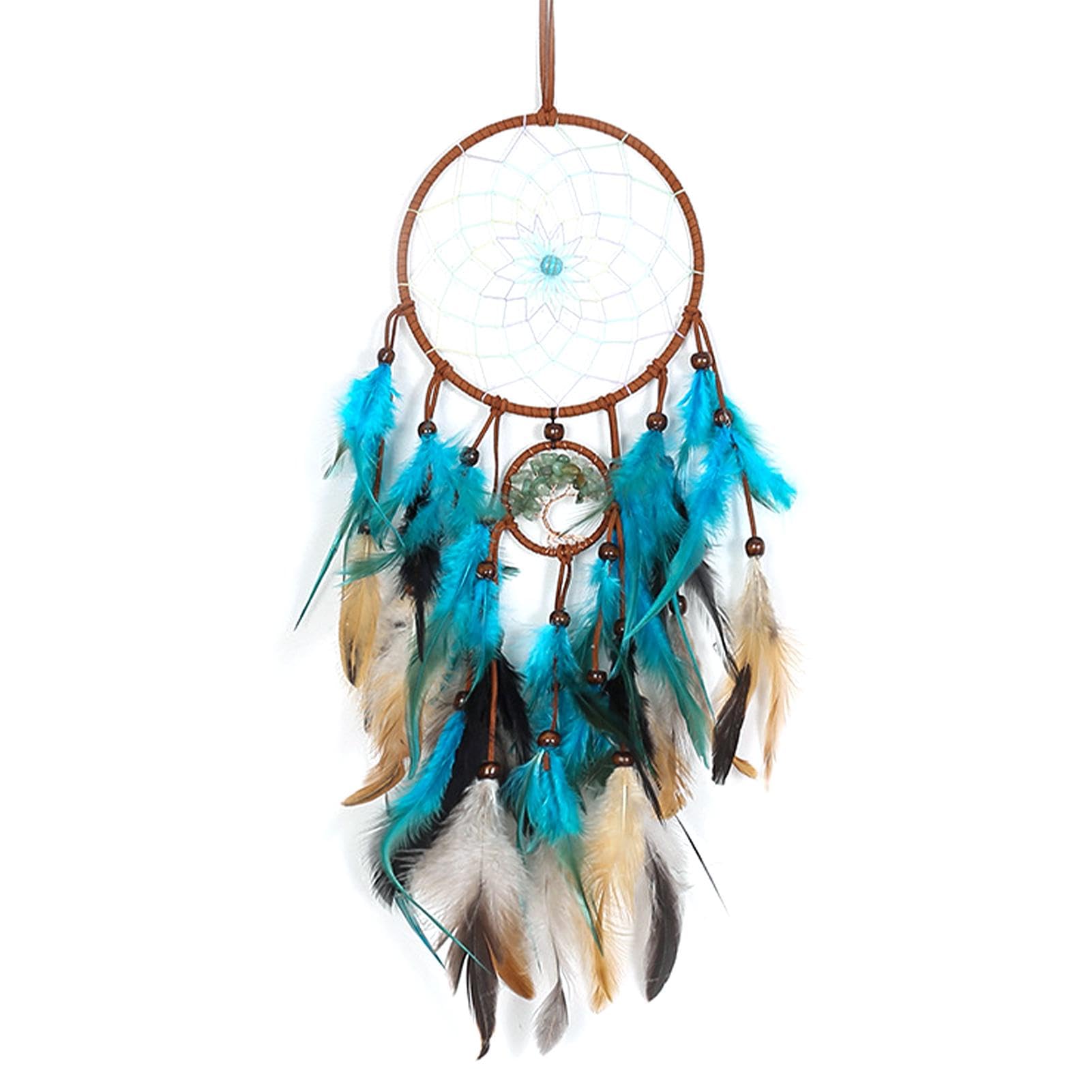 Feather Dream Catcher, Blue Tree of Life with Feathers Dreamcatcher Bead Wall Hanging Decor Indians Traditional Circular Net Hanging Art Ornament for Home Bedroom Decor(Blue)