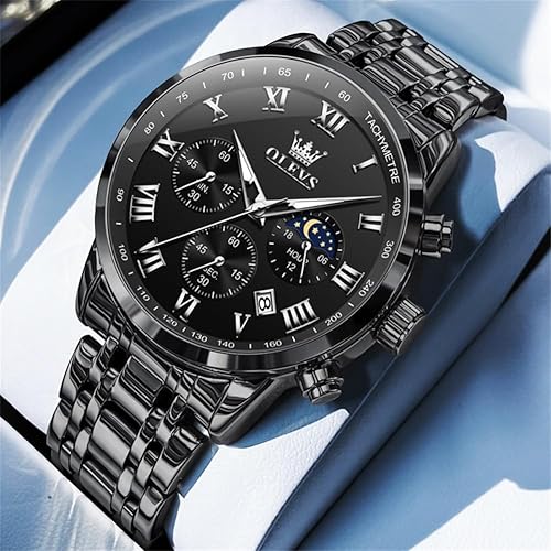 Miniatura 3 de OLEVS Mens Watches Luxury Big Face Waterproof Stainless Steel Analog Quartz Multifunctional Luminous Date Two Tone Fashion Dress Wrist Watches for