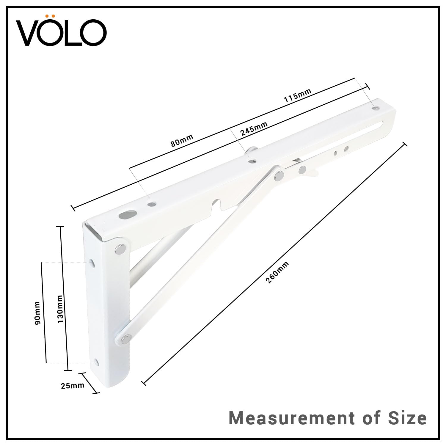 Volo Premium Heavy Duty 10" Foldable Mild Steel Racks and Shelf Bracket, l Bracket, Wall Brackets, wall Angle Bracket, Folding Table Bracket with Fittings for fold Down Table. (Color:White) — Amazon image 2