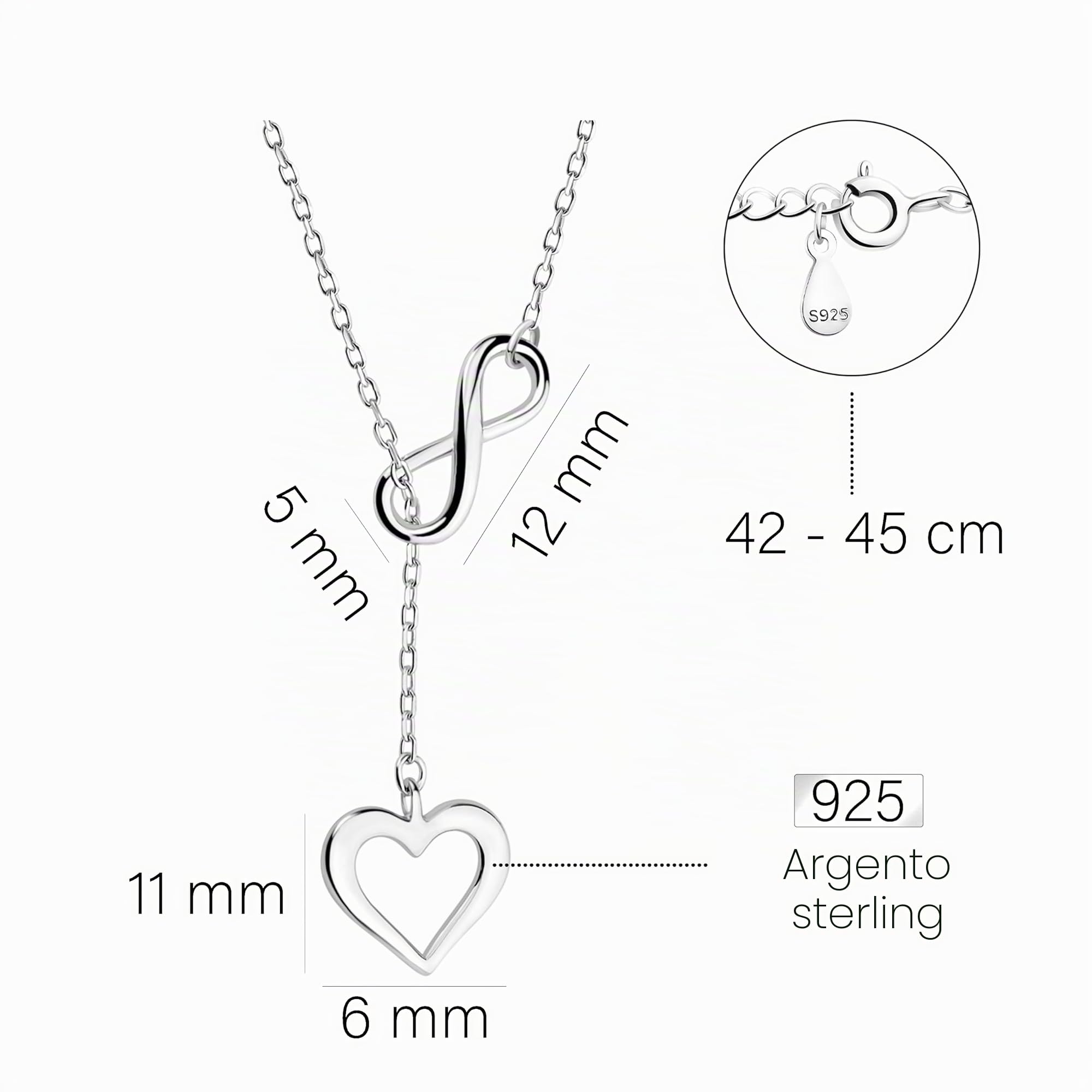 Sofia Milani - Collana da Donna in Argento 925 - Ciondolo a Cuore Infinito