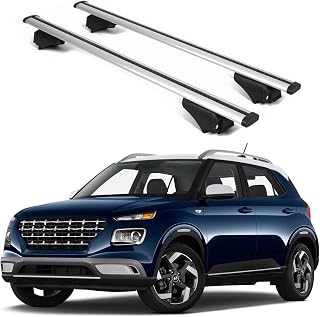 ERKUL Roof Rack Cross Bars for Hyundai Venue 2020-2026 | Aluminum Crossbars with Anti Theft Lock for Rooftop | Compatible with Raised Rails - Silver