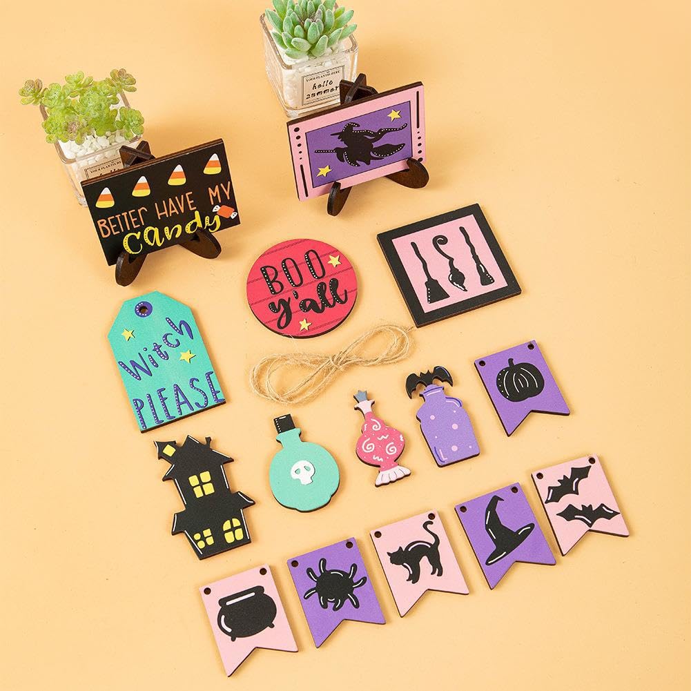 ORIENTAL CHERRY Décorations D'Halloween – Décoration D'Halloween – Panneau De Stationnement Avec 3 Balais De Sorcière En Bois – Décoration Mignonne Pour Porche, Maison, Bureau Et Intérieur