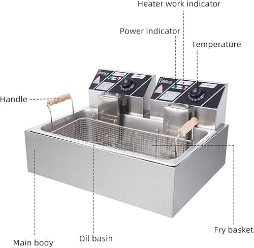 Miniatura 3 de Freidora eléctrica de 5000 W y 22 L con 2 cestas extraíbles de 11.63 QT11L para uso comercial y doméstico, grado profesional, acero inoxidable