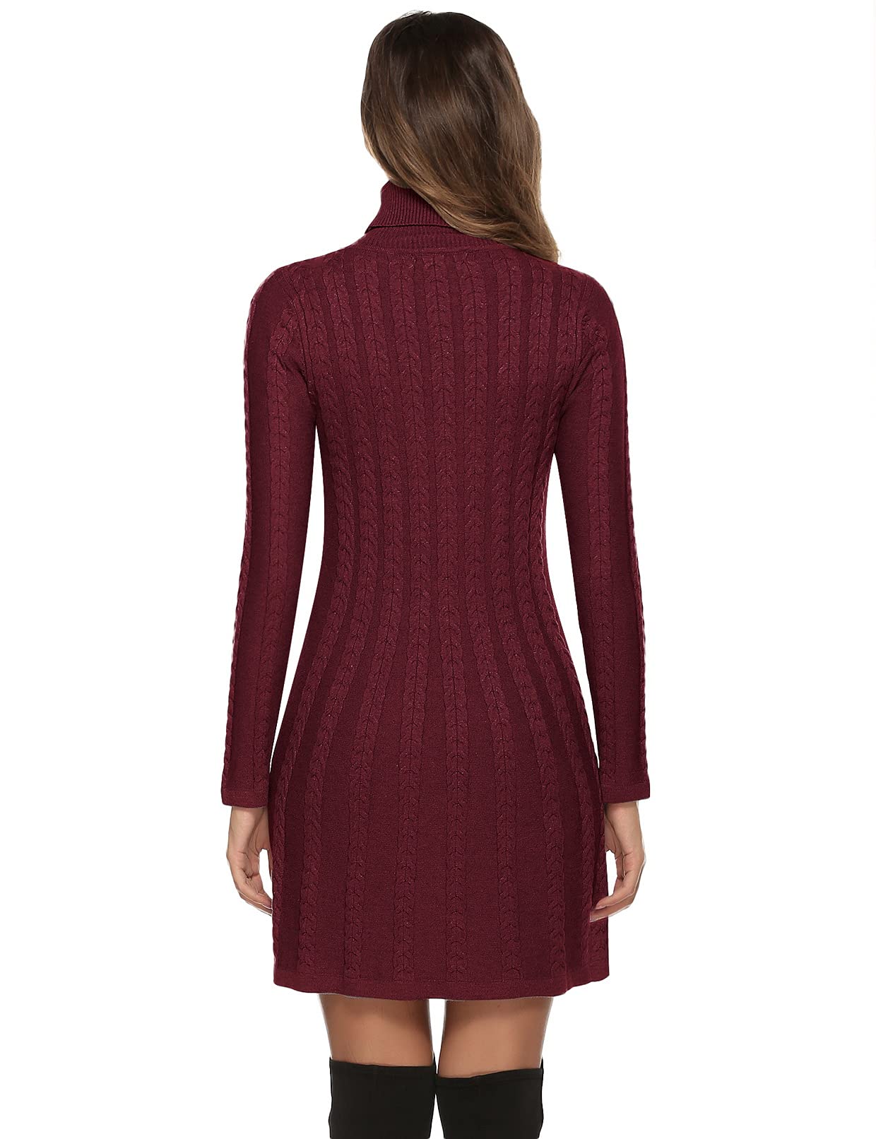 Gyabnw Abito Pullover Donna Vestito Invernale Abito Maglione Donna Vita Alta Elegante in Girocollo di Orlo Svasato Linea A in Maglia al Ginocchio Caldo di Moda Treccia Ritorta