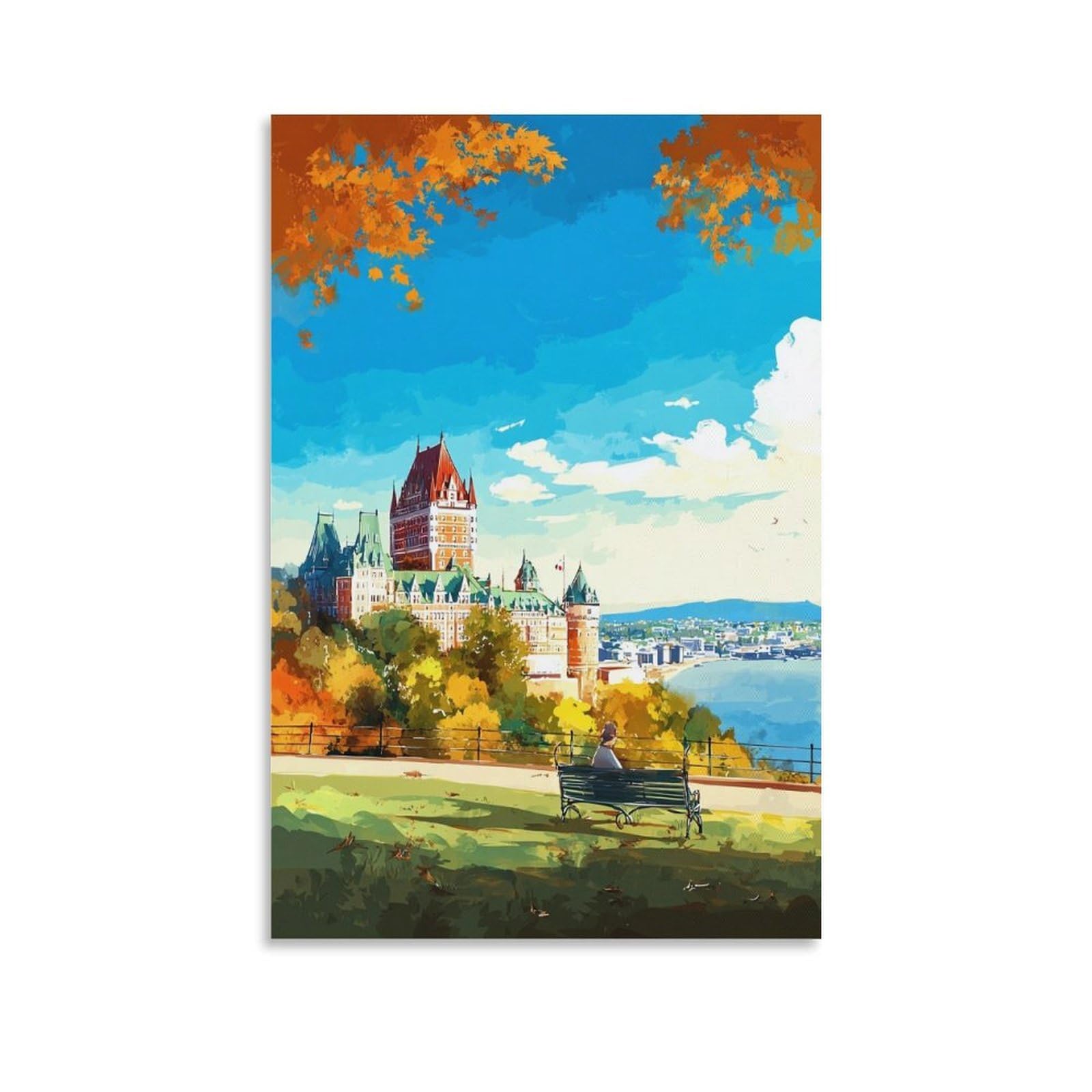 ZBBGGOZ Fairmont Le Château Frontenac Poster 20x30inch(50x75cm) Vintage Watercolor Canvas Art