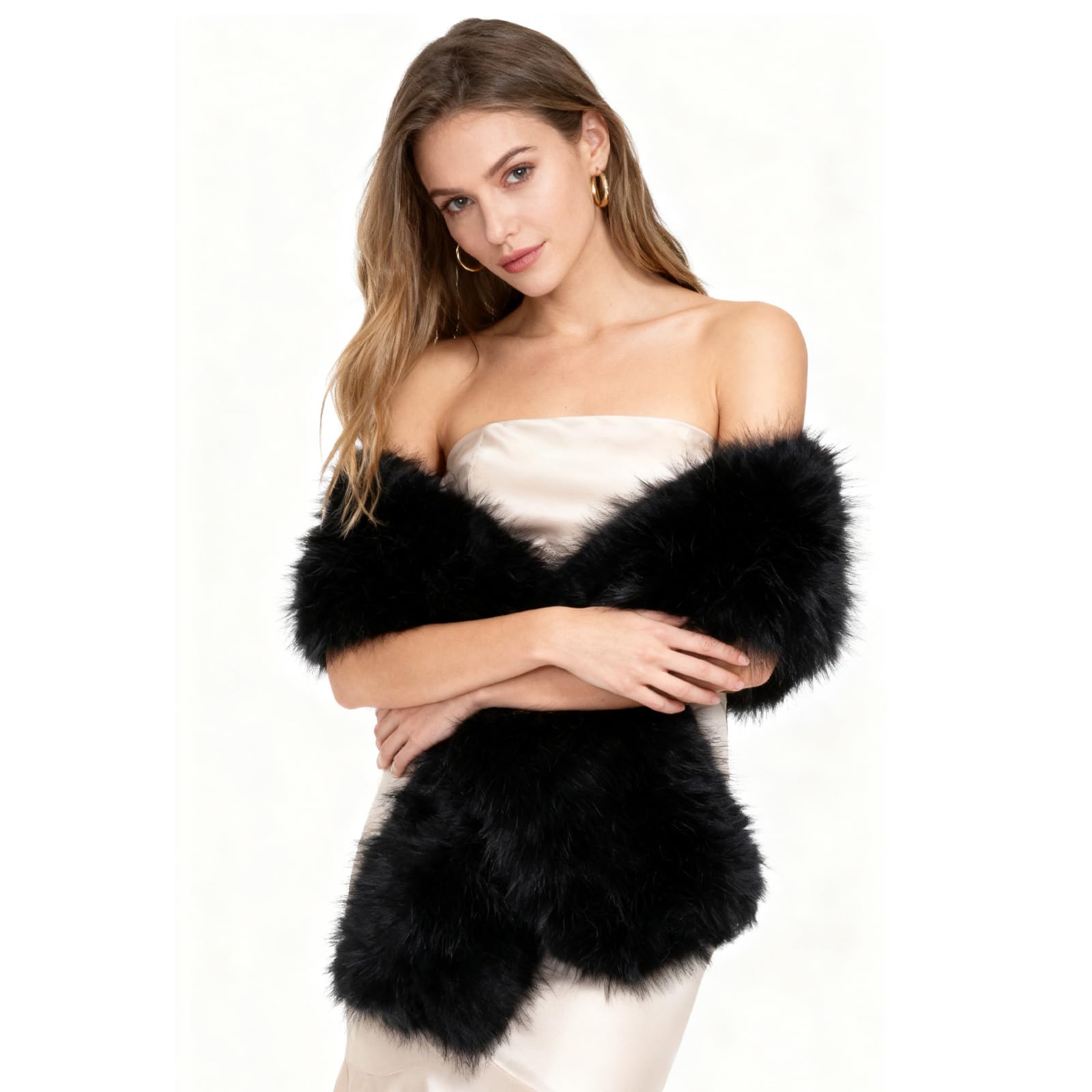 XEPST Bufanda de piel sintética para mujer, chal de piel sintética negra, calentador de cuello para invierno, bufanda esponjosa para mujer