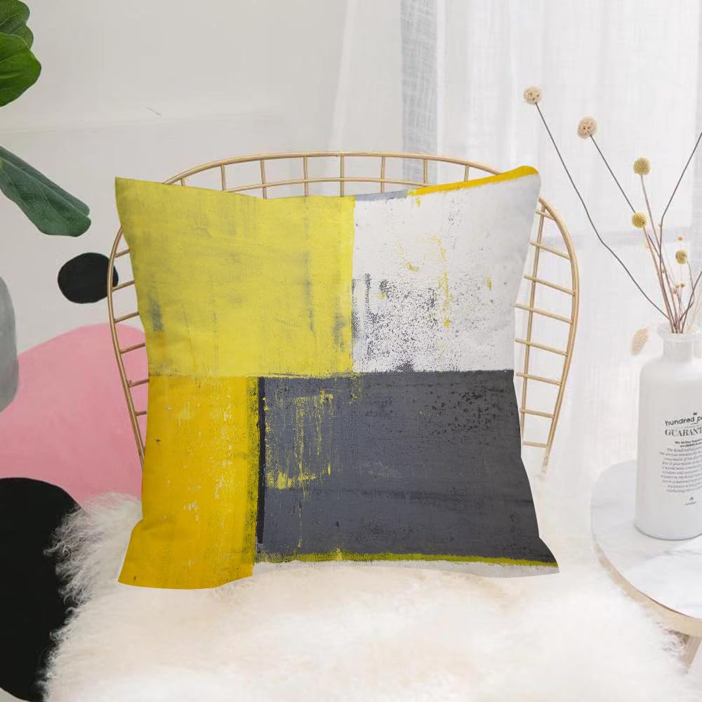 HYOSXW Cushion Cover,Throw Pillow Case Home Decorative for Living Room Bedroom Sofa Chair 16X16 Inch,Gray and Yellow, Abstract Grunge Modern Street Art Design Squares, Charcoal Gra,Pillowcase 40X40cm