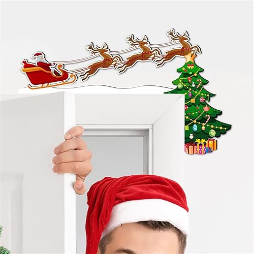 Miniatura 4 de Decoración de marco de esquina de puerta de Navidad, decoración de letrero de puerta de árbol de renos de Papá Noel, decoración de puerta de pared,
