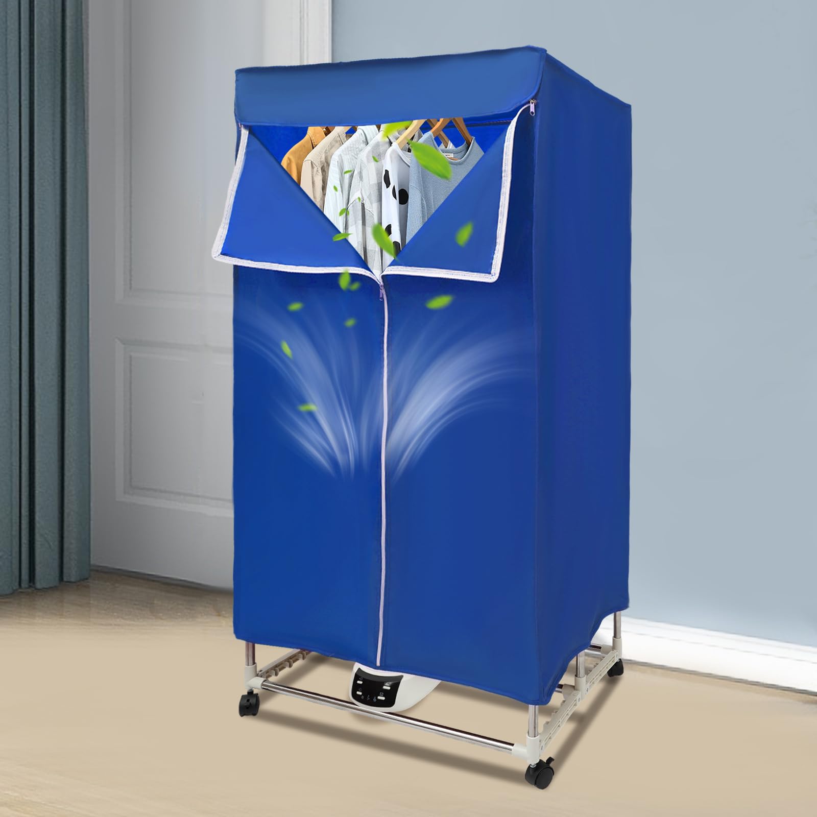 Asciugatrice Portatile 1500W Pieghevole Asciugatrice Elettrica con Telecomando e Ruote, Capacità 30kg Asciugatrice in Acciaio Inox 70*50*150cm Asciugatrice a Ventilazione per Appartamenti e Tempo