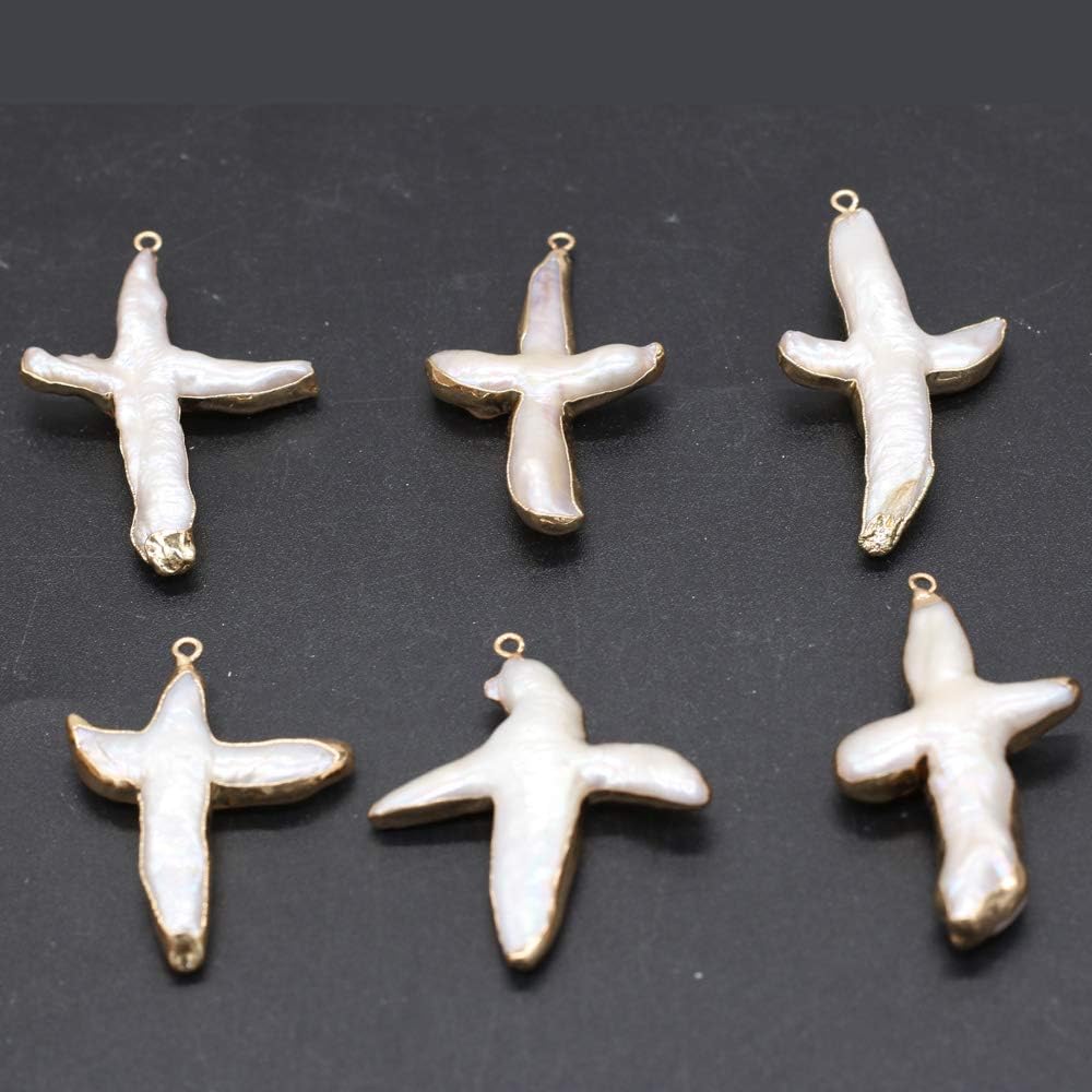 LE SKY 4 Pcs Natural Pearl Pendants Irregular Cross Shape Cultured Freshwater Baroque Pearl Charms for Jewelry Making Gift - Image 5