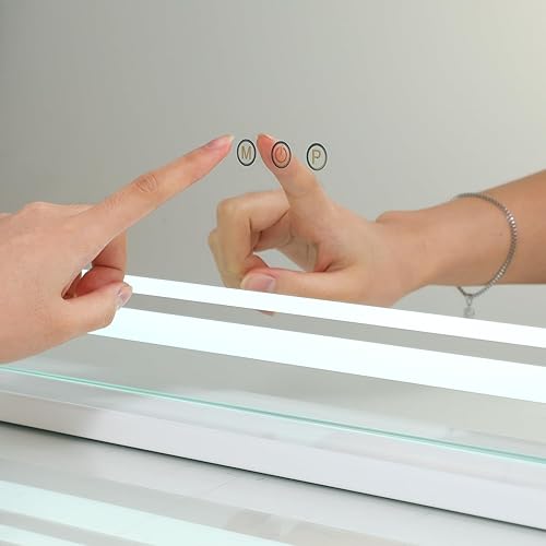 Miniatura 6 de SHOWTIMEZ Espejo de tocador con tira de luz LED, 27.5 pulgadas de ancho x 21.5 pulgadas de alto, espejo de maquillaje montado en la pared con luces,