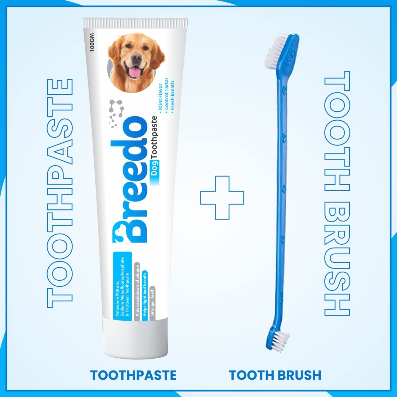 Breedo Cool Mint Toothpaste and 1Pcs Toothbrush Combo for Dogs - 100g | Soothing Mix of Mint and Cinnamon Oil Suitable for dogs and Puppies| Dog Toothpaste| Dog Mouth Freshner.
