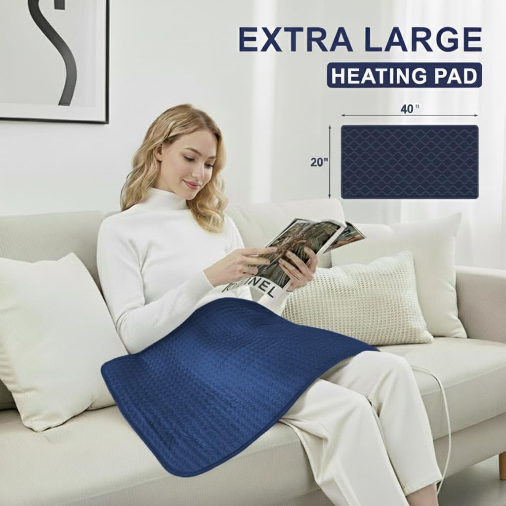 Almohadilla de calefacción, almohadilla de calefacción eléctrica de 40 x 20 pulgadas para tecnología de calefacción de espalda, cuello, hombro, vientre, ultra suave, almohadilla de calor de terapia