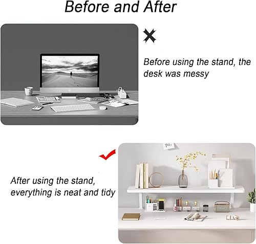 Miniatura 5 de Estante organizador de escritorio con abrazadera de 1 nivel, 31.5 x 7.8 pulgadas, extensión de almacenamiento portátil, no requiere taladros,