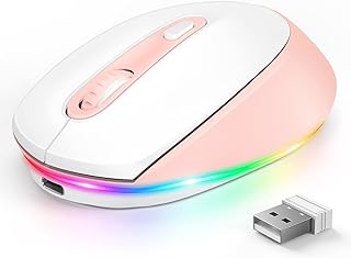 Seenda Rechargeable Wireless Mouse -Light Up Mouse for Laptop, Small Cordless Mice with Quiet Click & LED Lights for Kids' Chromebook, Windows, Mac PC Computer - Pink