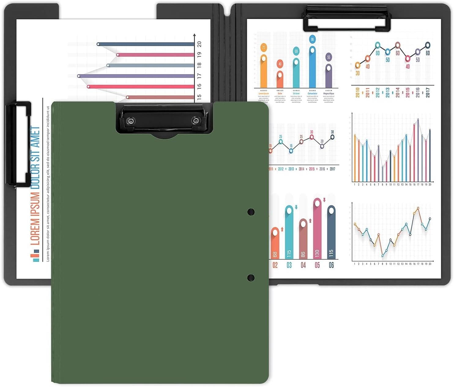 DARKNESS File Cover Folder Clipboard, Profile Clip File Folder, 360 Degree Flip Writing Pad, PP File Clipboard for A4 and Letter Size Business, Office, School Papers (Dark Green)