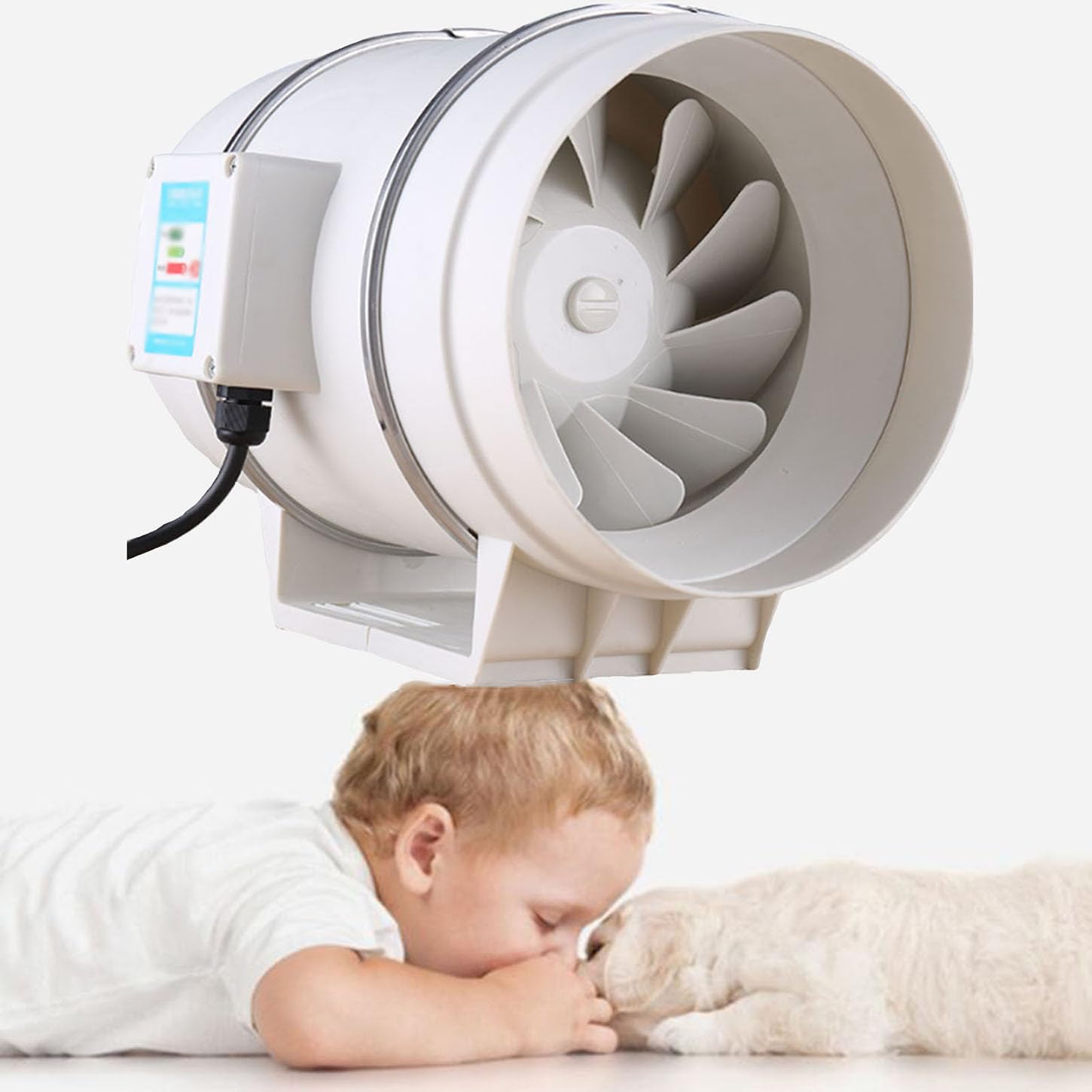 Extractor de Aire en línea, 3,3 m³/min, silencioso, con Carcasa de PP, para armarios de Cultivo, hidroponía, Uso doméstico, 8 Pulgadas