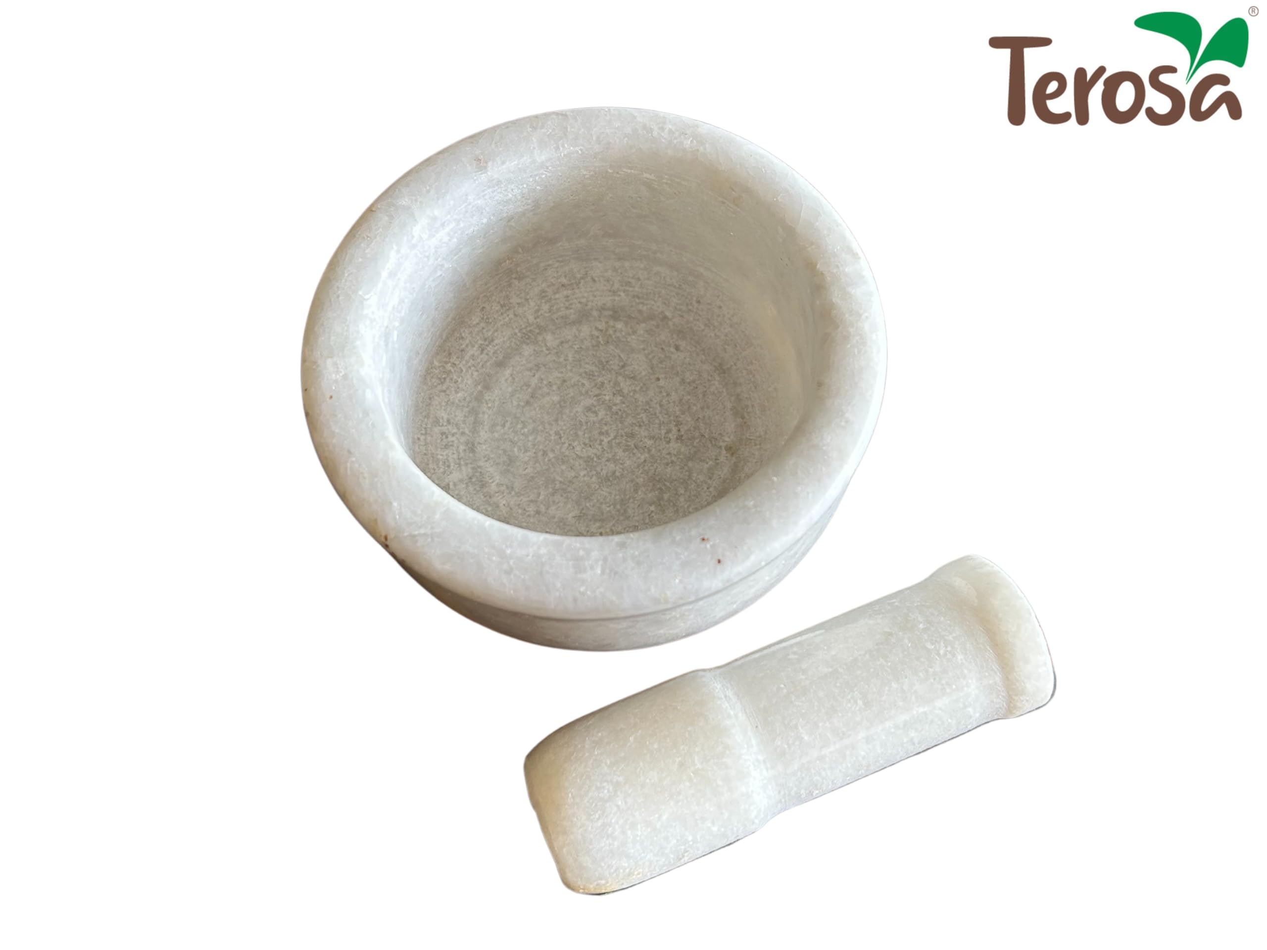 Pearl White Kundi or Mortar Pestle Set or Ohkli Musal or Idi Kallu or Spice Grinder - Semi Polished - Std - 4.5in dia - Image 2 thumbnail
