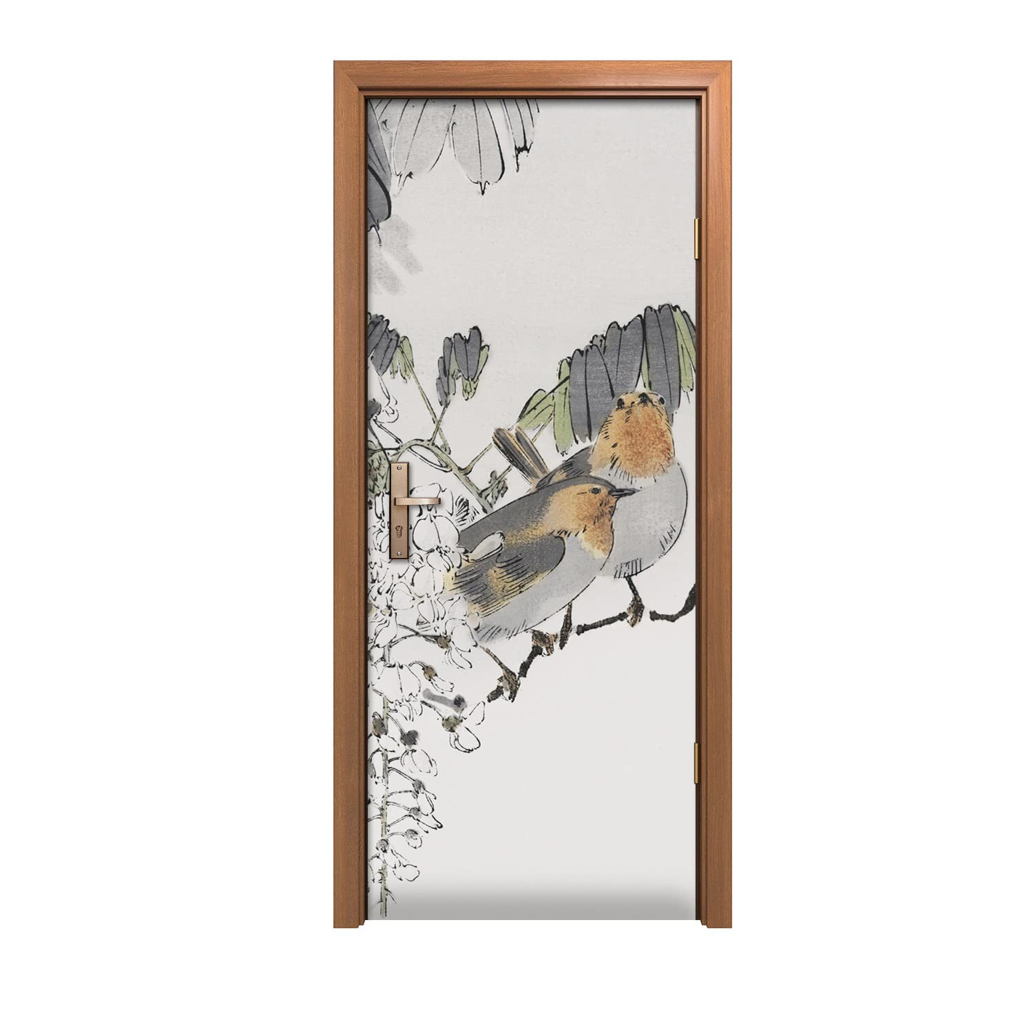 Autocollant de porte design d'interieur oiseau decoration murale adhesive 90x200