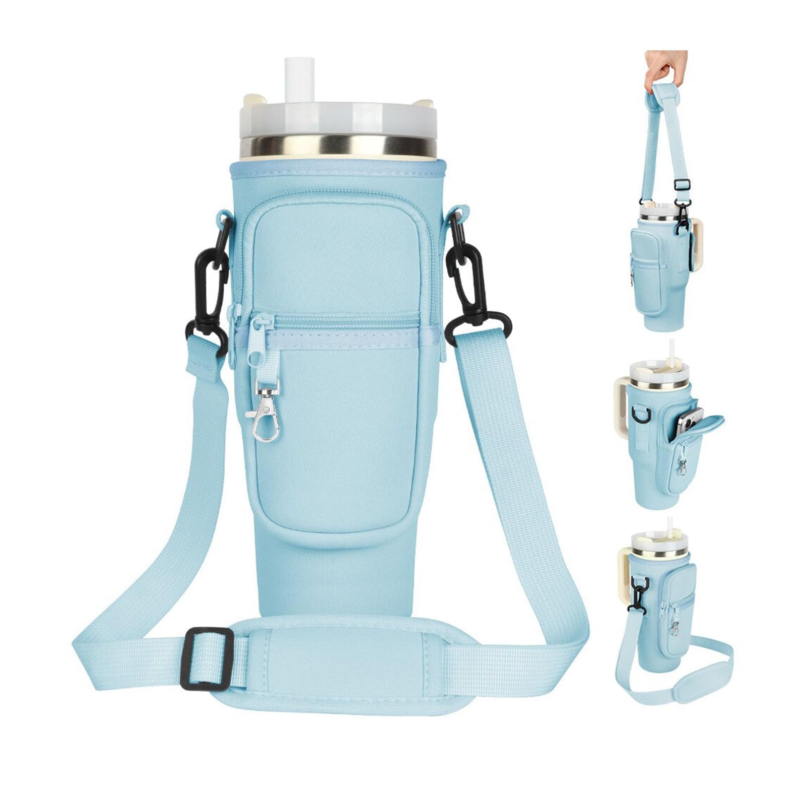 AYESY Tasche für Stanley Cup, 1.2L/40oz Stanley Cup Zubehör, Wasserflaschenhalter Stanley Cup Tasche Bag mit Handyfach, Karabiner und Verstellbarem Schultergurt Zum Reisen Wandern Laufen Radfahren