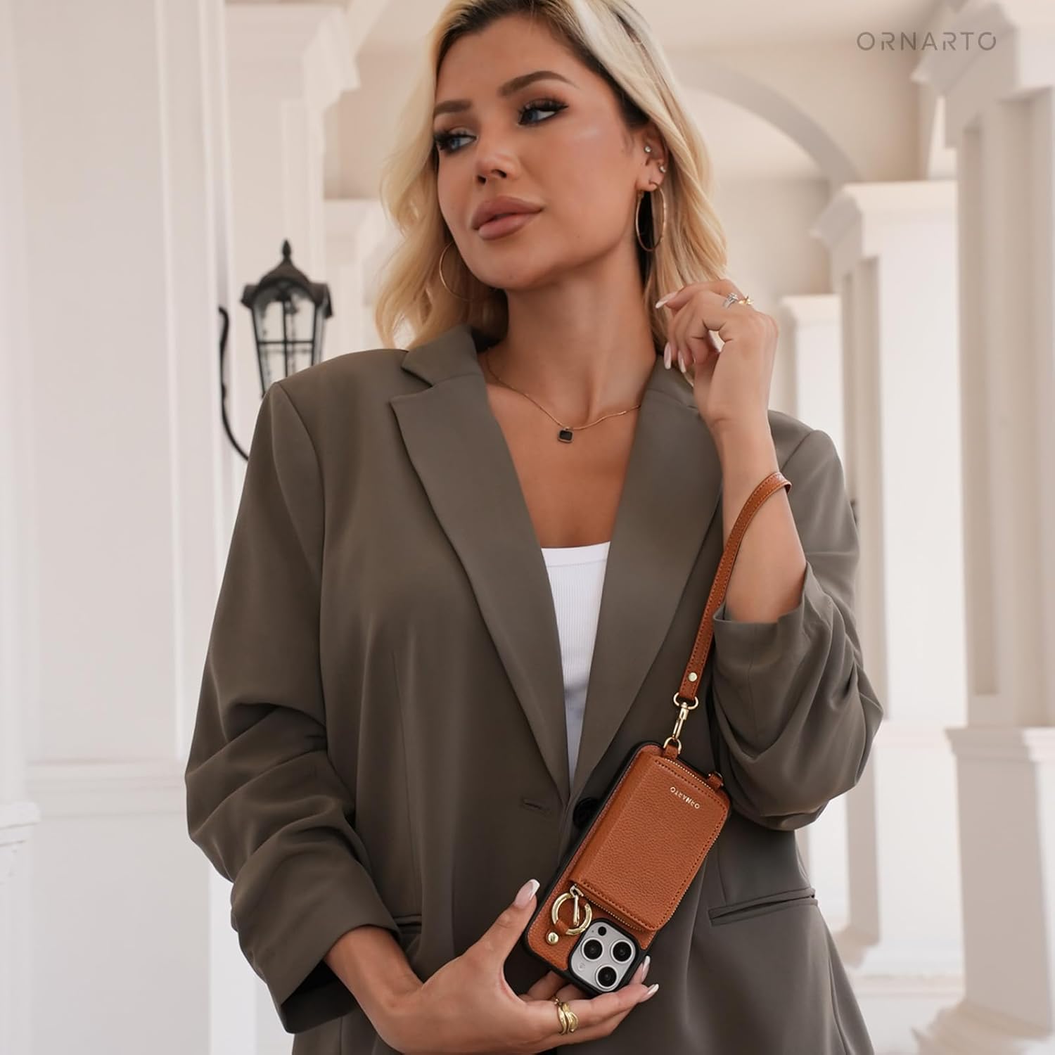 ORNARTO Magnetic Detachable Wallet Case for iPhone 16 Pro, [Compatible with MagSafe], Crossbody Wallet Case with Card Holder Wrist Strap, RFID Blocking PU Leather Wallet Phone Cover 6.3", Brown - Image 7