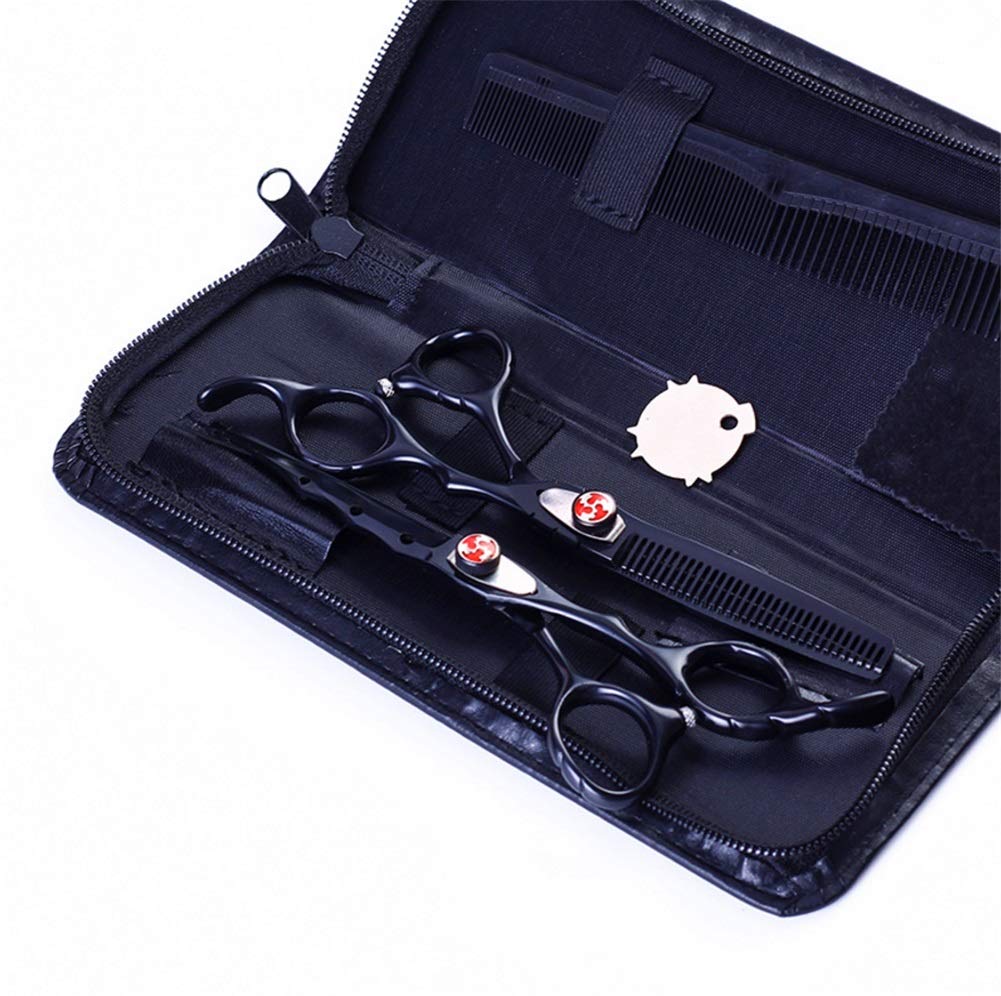 Tijeras de peluquería Cuchillas afiladas de acero inoxidable Tijeras de peluquería Tijeras de corte, Tijeras de adelgazamiento, en caja, juego de peine negro de 6,0 pulgadas