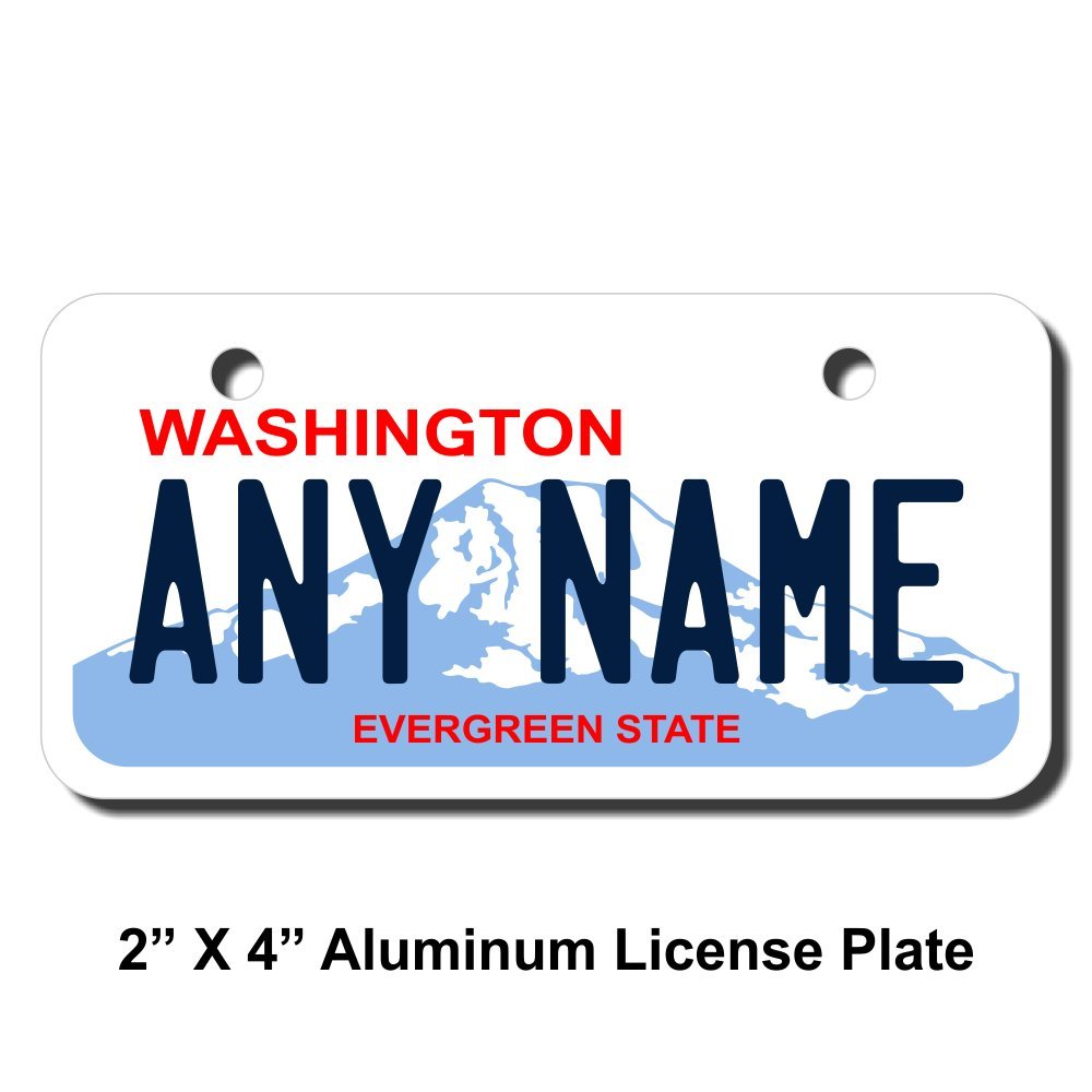 Personalized Washington License Plate - Sizes for Kid's Bikes, Cars, Trucks, Cart, Key Rings Version 2 (3" X 6" Aluminum License Plate)