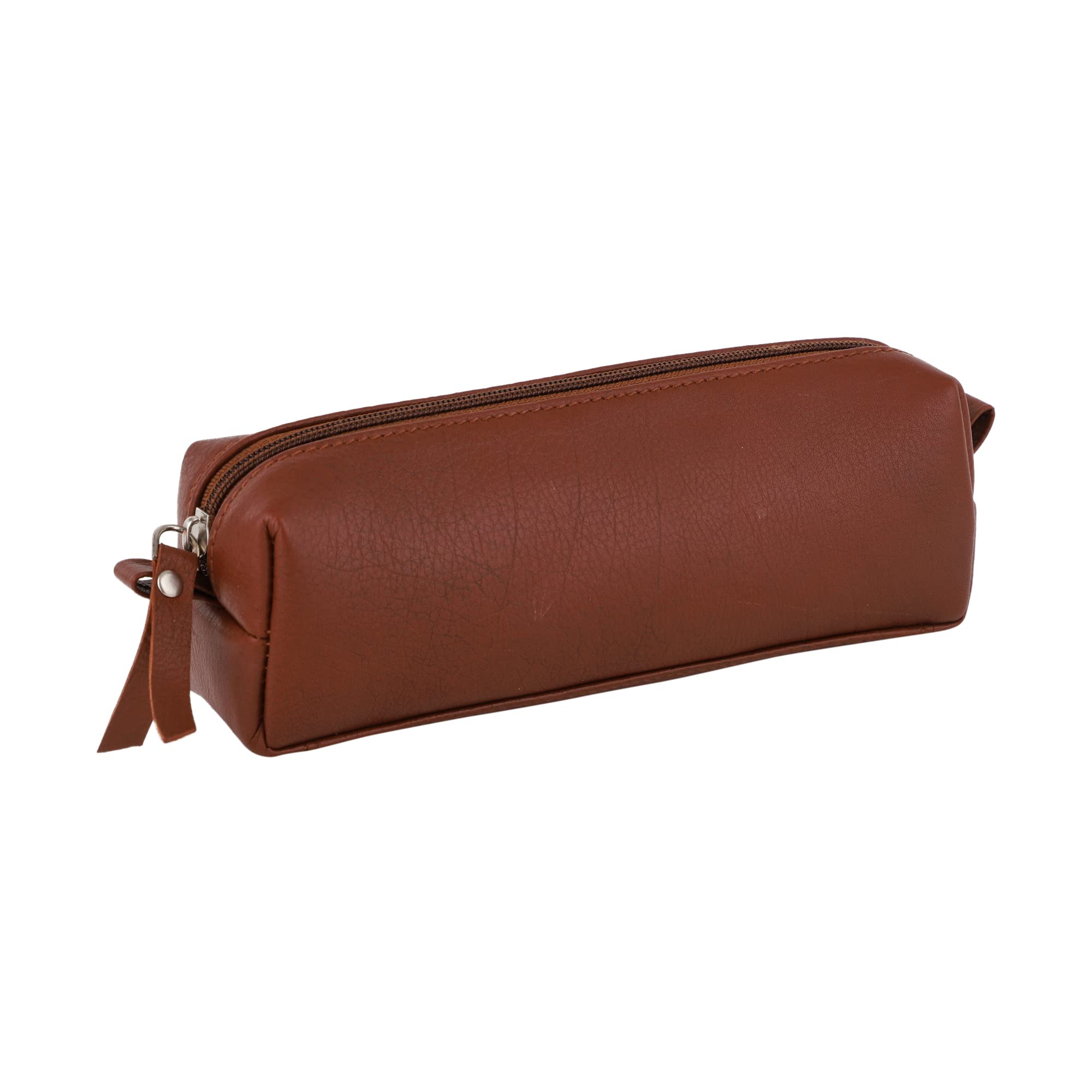 TEE ESS Genuine Leather Pouch/Pencil Case/Pouch Multi Functional Bag Toiletry Kit Bag for Men and Women Portable Cosmetic Bag Makeup Pouch Travel Organizer Bag (Cognac)-image-44