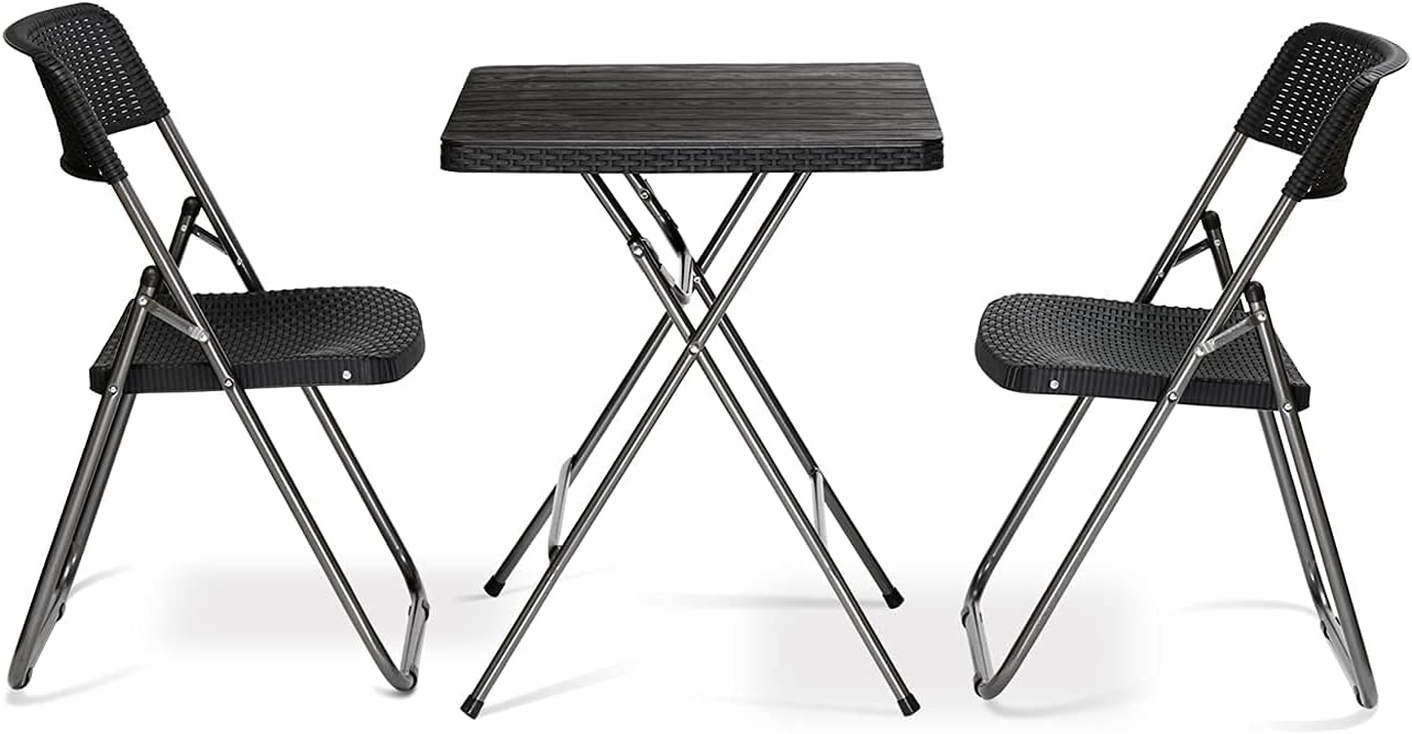 Sekey 3 Piece Patio Bistro Sets, Patio Furniture Sets Premium Bistro Table Set, Rattan Look Foldable Patio Table and Chairs,Durable Waterproof Steel Frames for Indoor and Outdoor Use Black : Patio, Lawn & Garden