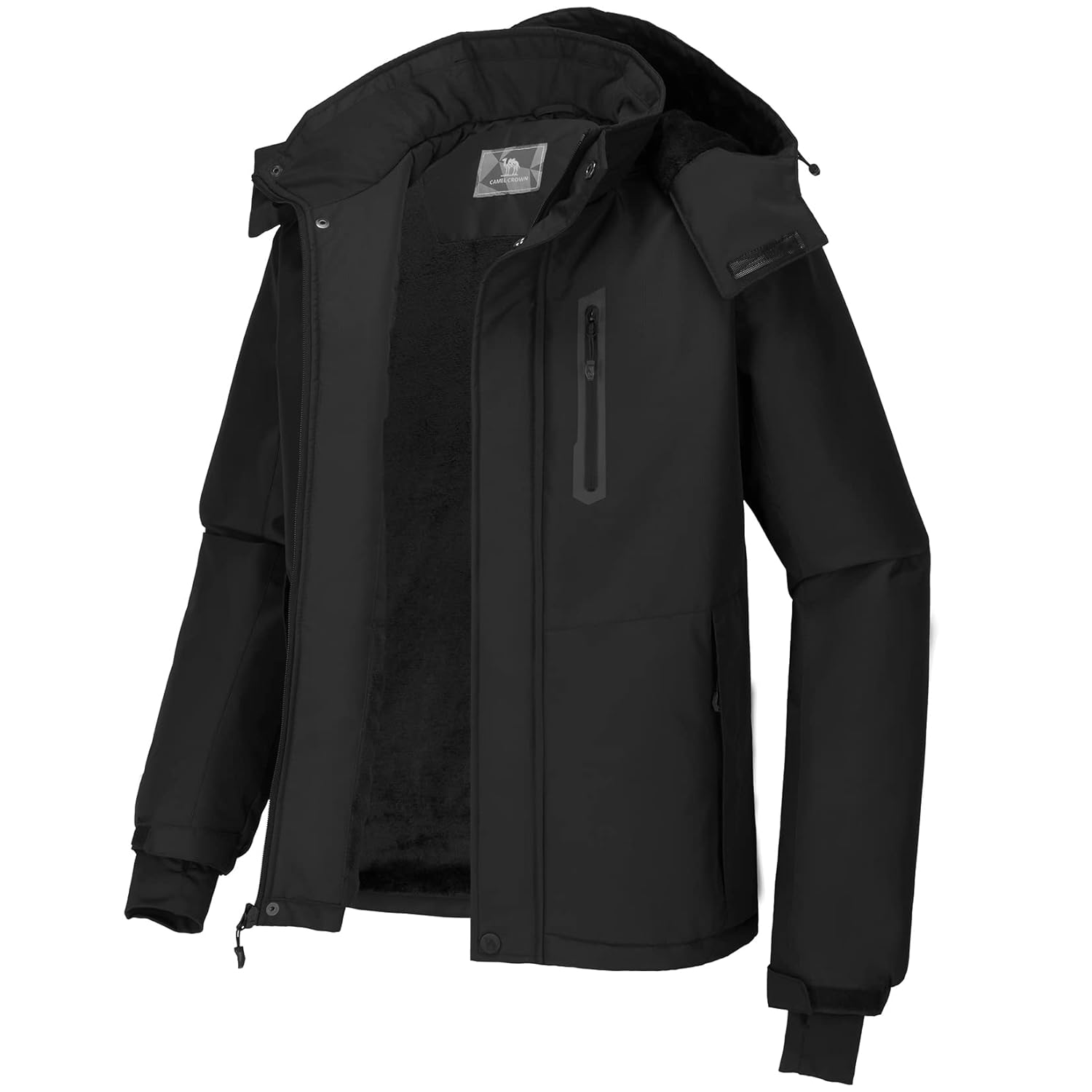 CAMEL CROWN Mens Mountain Snow Waterproof Ski Jacket Detachable Hood Windproof Fleece Parka Rain Jacket Winter Coat