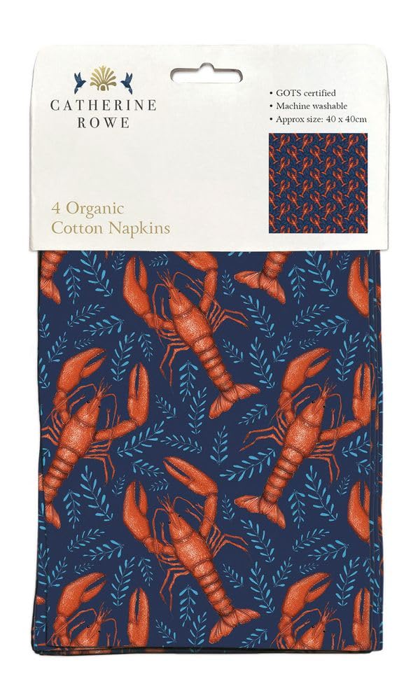 Serviettes en tissu motif homard Catherine Rowe en coton bio pour vos diners de fruits de mer