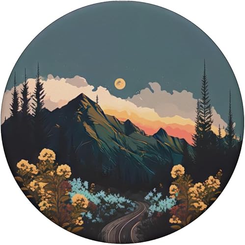 Miniatura 3 de Boho Chic Floral Moon Mountain Forest Nature Retro Flower PopSockets intercambiables PopGrip