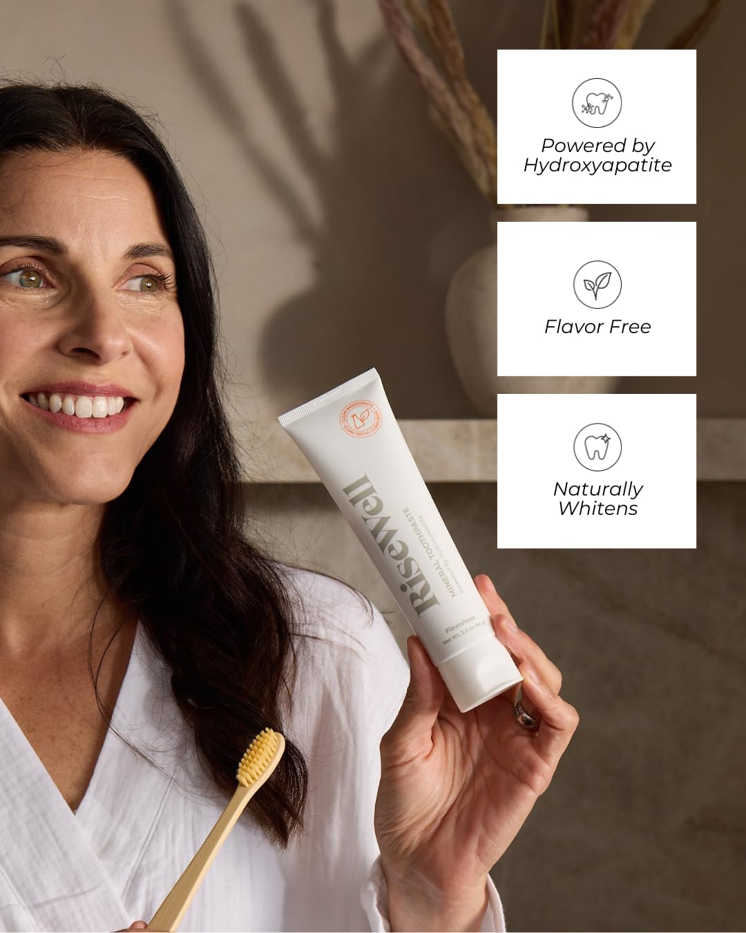 RiseWell Pasta de dientes mineral sin sabor, pasta de dientes sin sabor a hidroxiapatita, fabricada en los Estados Unidos, blanqueamiento dental sensible, sin flúor añadido, sin SLS, fabricada por
