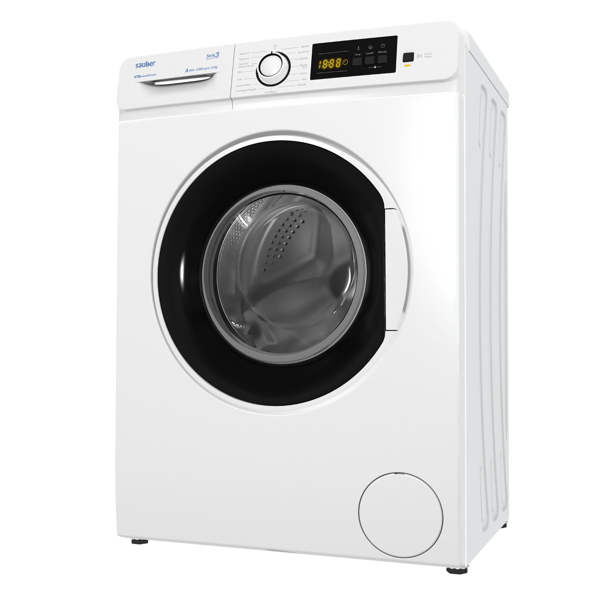 Sauber, Lavadora 6 Kg de carga frontal SERIE 3-W6105V, 1000 RPM, A, Programa Extra Rápido 15 minutos, 15 Programas, Detección de carga, Bajo Consumo, Color Blanco, CON INSTALACIÓN Y RETIRADA USADA
