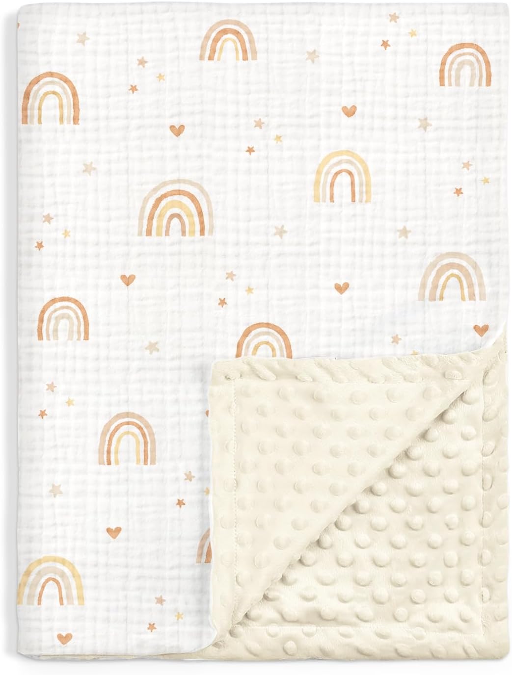 Rainbow Baby Blankets for Girls, Soft Nursery Minky Blankets with Muslin and Dotted Fleece Back 30×40 inches, Receiving Bed Quilt for Newborn, Infants, Toddlers