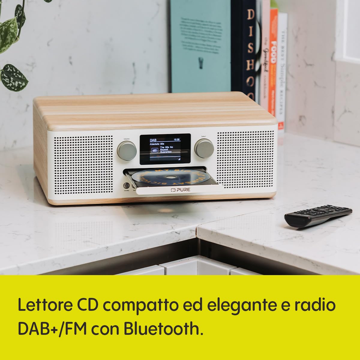 Pure Classic C-D6 Sistema Musicale (Lettore CD, DAB+/FM, Bluetooth, AUX, USB, Sveglia/Timer per il Sonno) Cotone Bianco/Quercia