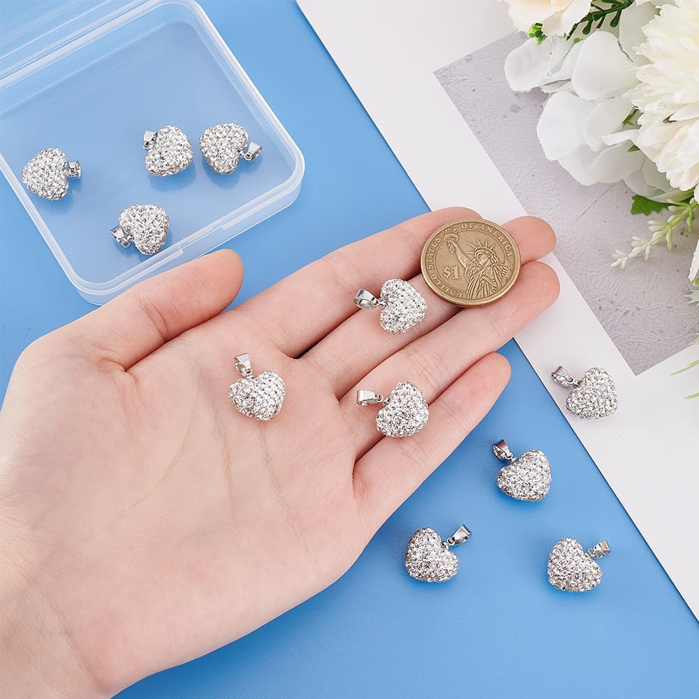 PH PandaHall 12Pcs 15mm Crystal Heart Charms Pave Disco Heart Clay Pendants Polymer Clay Rhinestone Charms Heart Bracelet Pendant Charms for Necklace Earring Jewelry Making - Image 3
