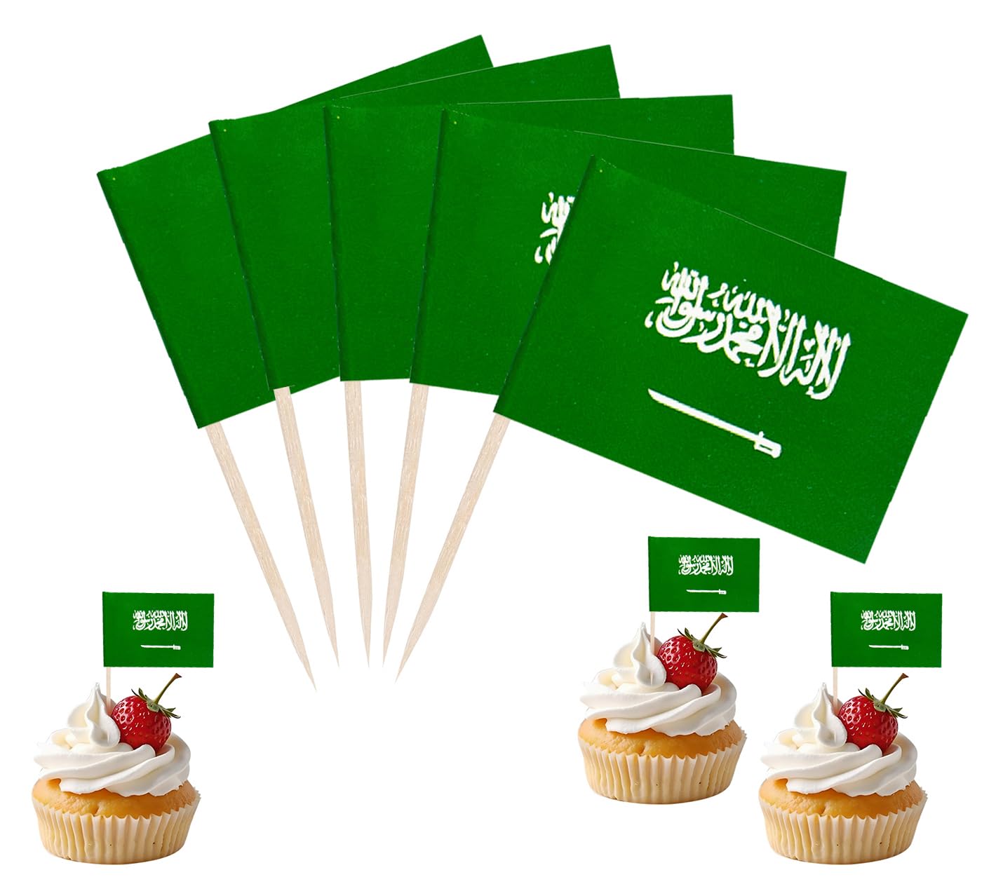 JBSJBS Saudi Arabia Flag Saudi Arabia Cupcake Topper Flags Banner Mini Small Saudi Arabian Toothpick Stick Flags Cake Party Festival Theme Decorations(100Pcs) โ image 1