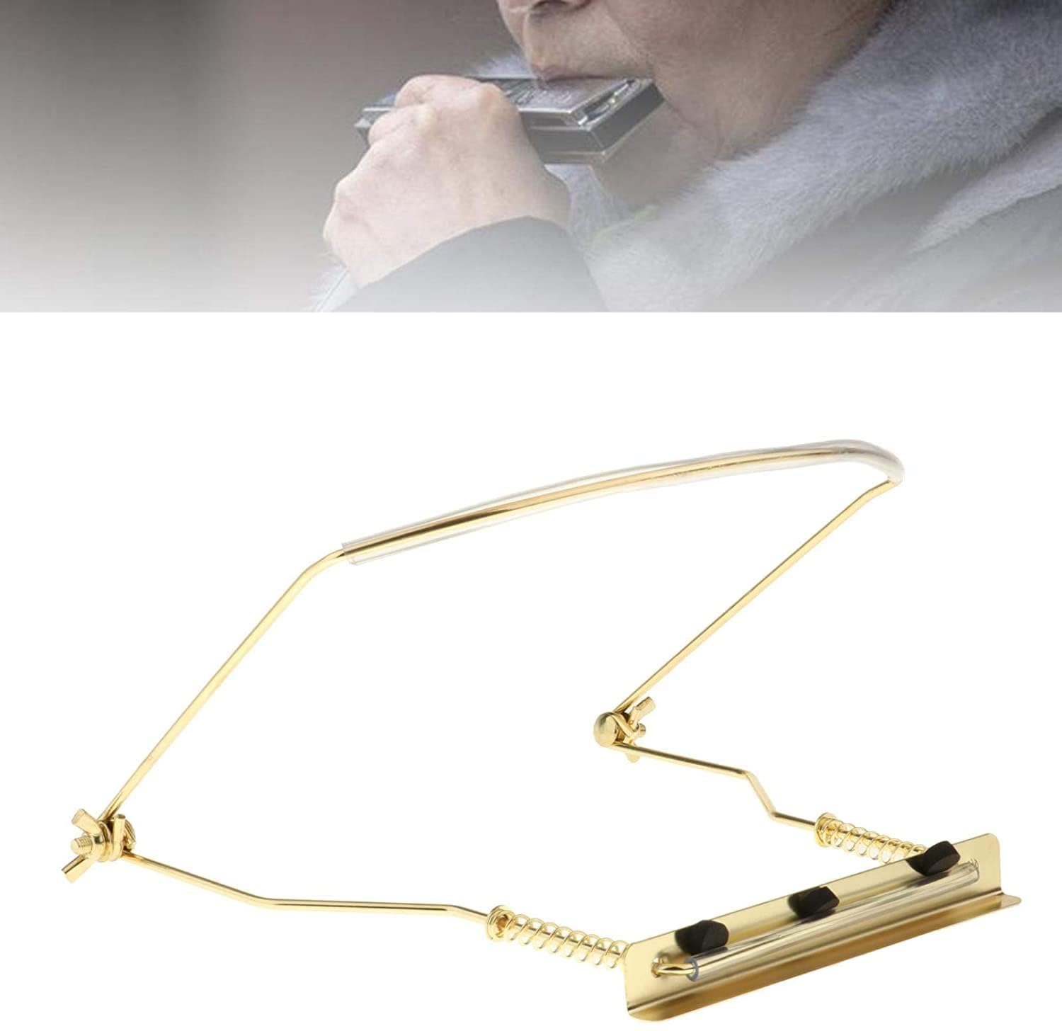 Harmonica Holder, 10 Hole Mouth Organ Neck Holder with Adjustable Strap, Gold Harmonica Stand for Hands-Free Performance - Image 3 thumbnail