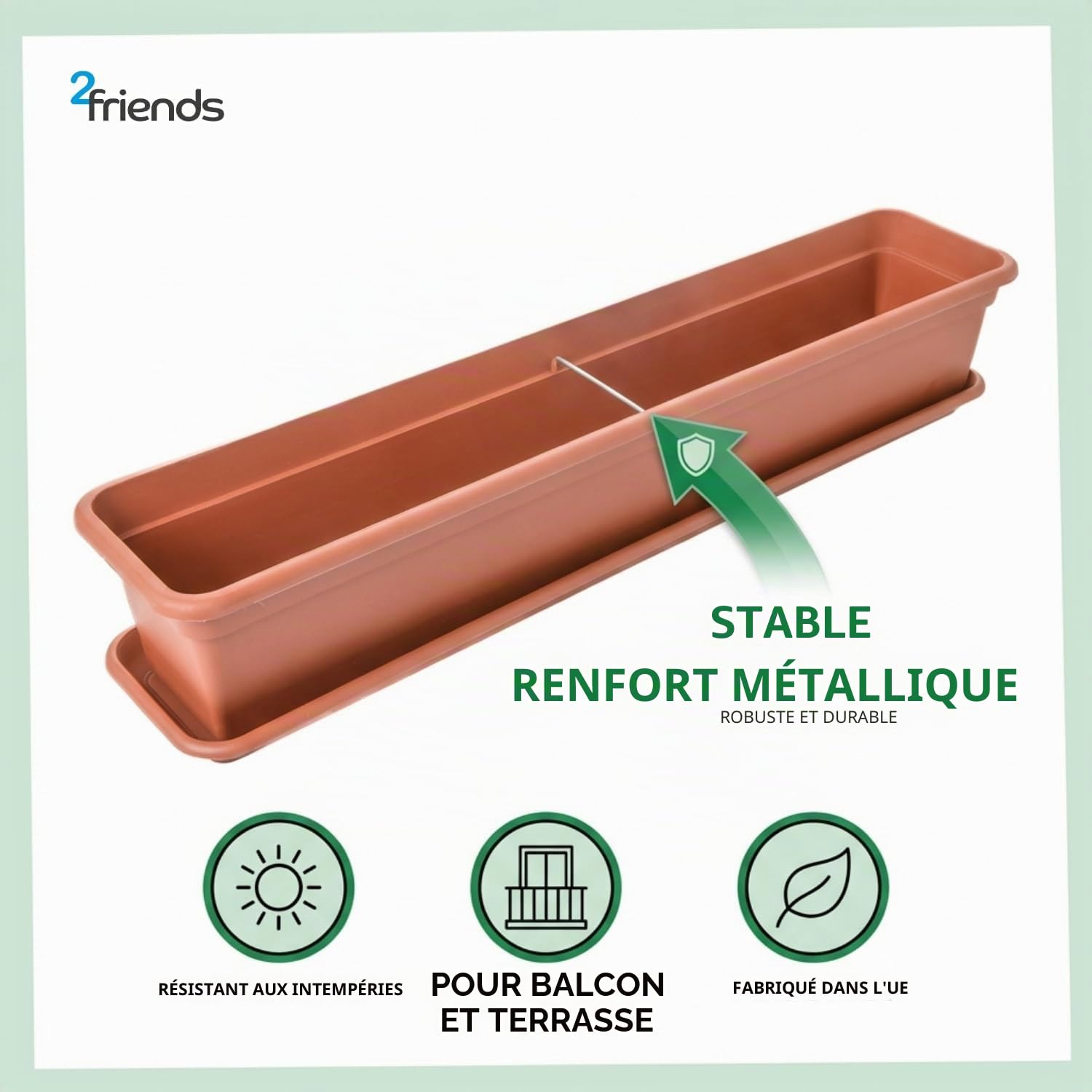 SUSTANIA Lot de 6 jardinières de balcon de 80 cm en terre cuite : transformez votre balcon en une oasis florissante ! Jardinière avec soucoupe