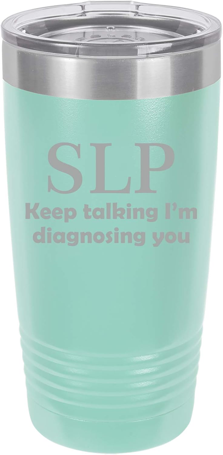 Tumbler Stainless Steel Vacuum Insulated Travel Mug SLP Speech Language Pathologist (Black, 20 oz)