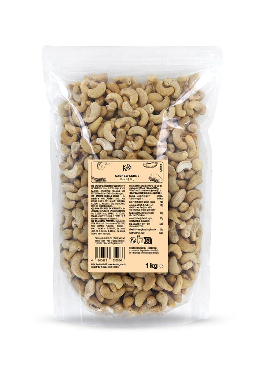 KoRo - Anacardi Premium sgusciati 1 kg - Anacardi interi, naturali, senza additivi, non salate, in confezione convenienza